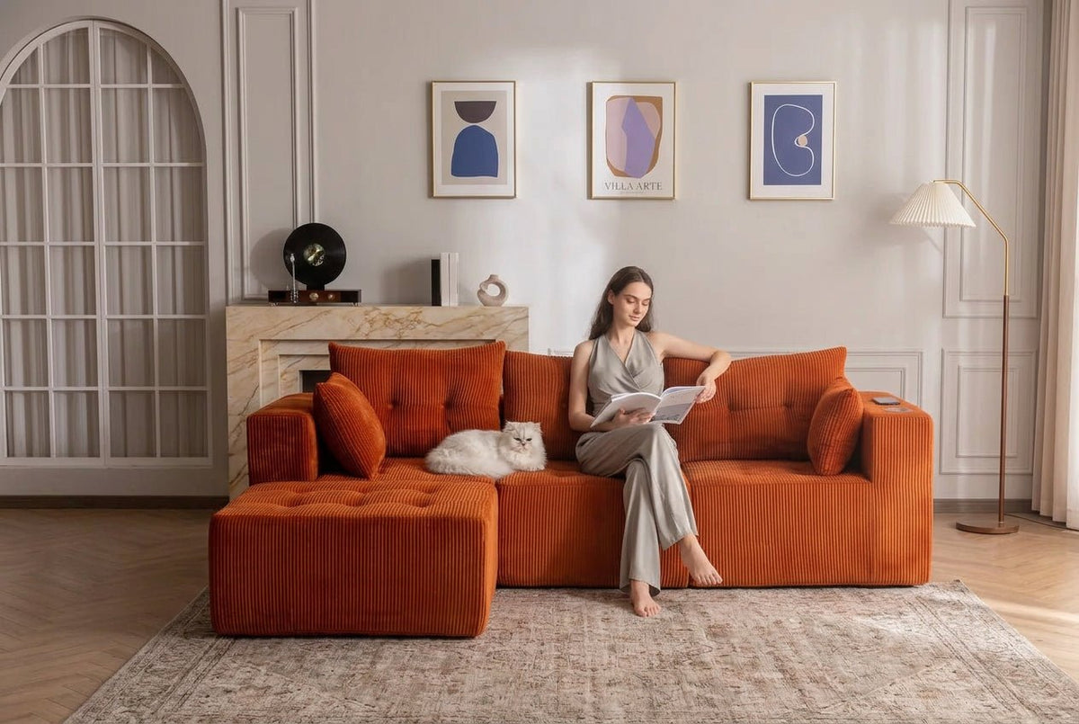 Orvanta™ Cloud Comfort 101” L-Shape Modular Sectional Sofa with Flexible Ottoman - Orvanta