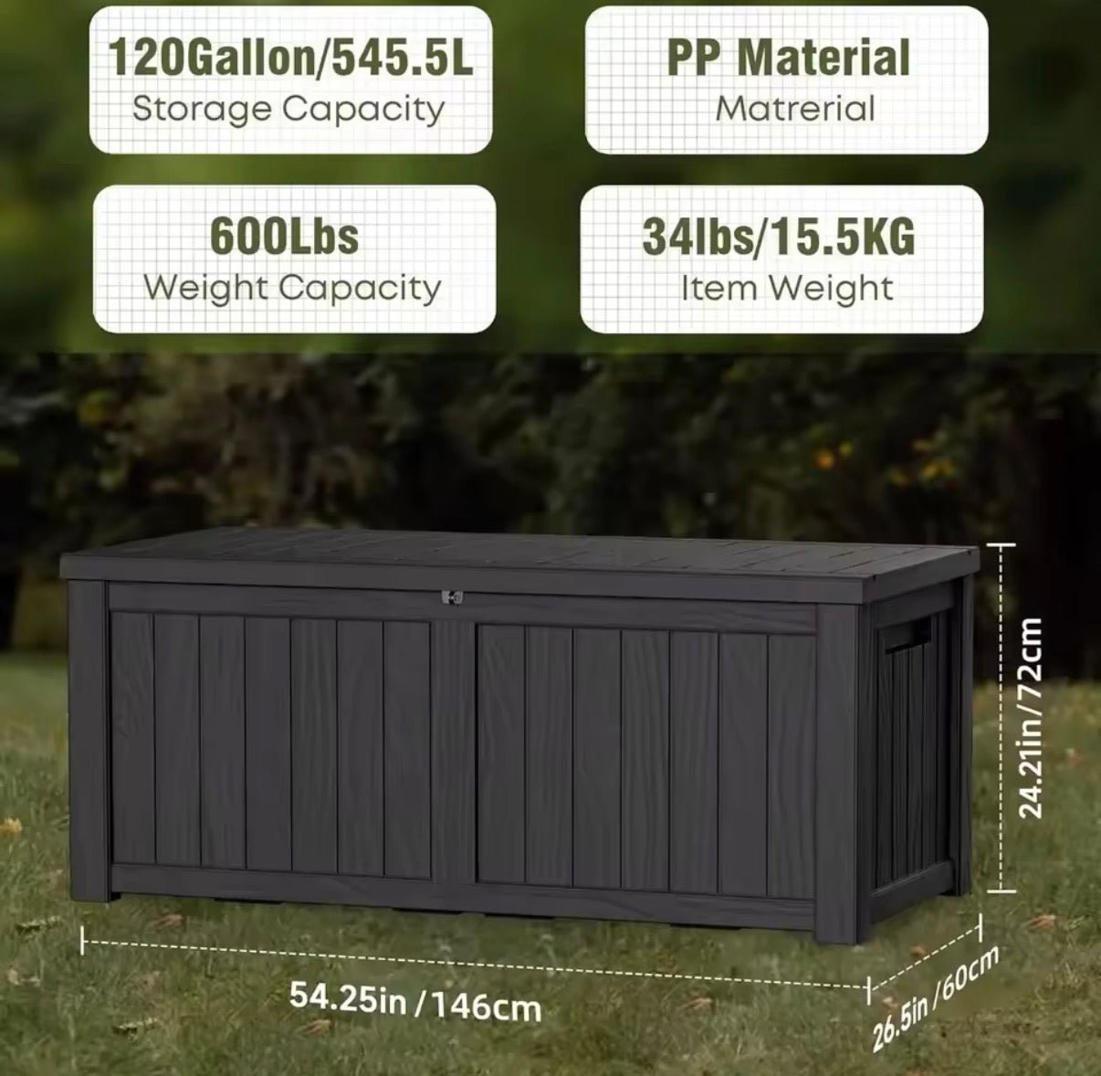 120 Gallon Outdoor Storage Box - Waterproof Deck Box with 600 Lbs Capacity - Convert - o - Bench
