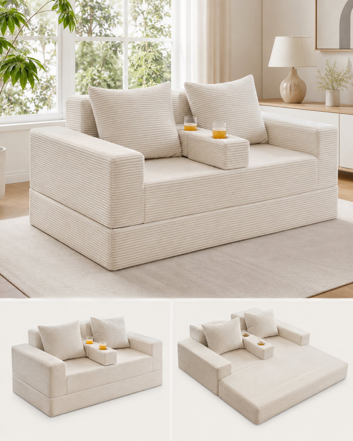 Orvanta™ 4-in-1 Convertible Sofa Bed with Cup Holders