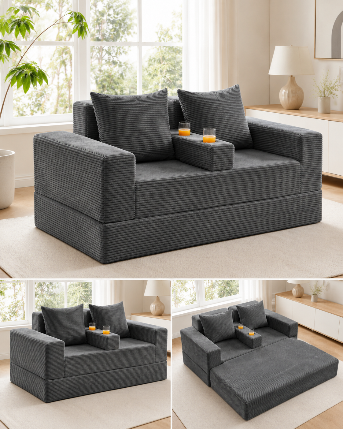 Orvanta™ 4-in-1 Convertible Sofa Bed with Cup Holders