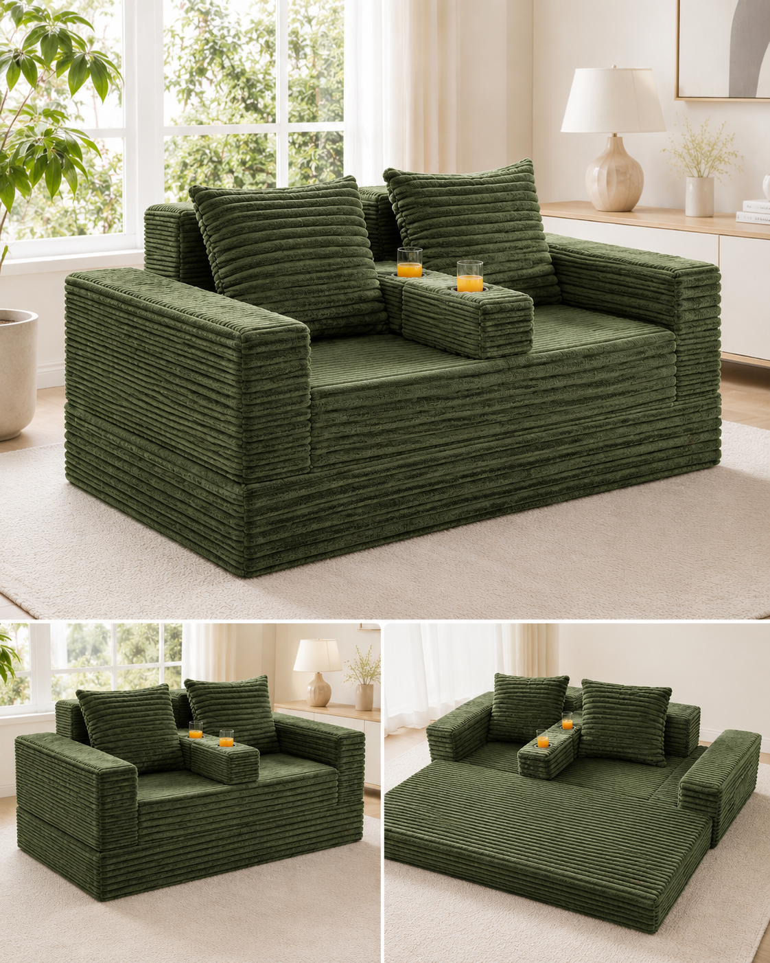 Orvanta™ 4-in-1 Convertible Sofa Bed with Cup Holders