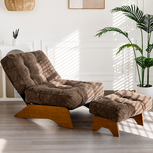 Tufted Accent Chair & Ottoman Set | Adjustable Recliner Lounge Chair