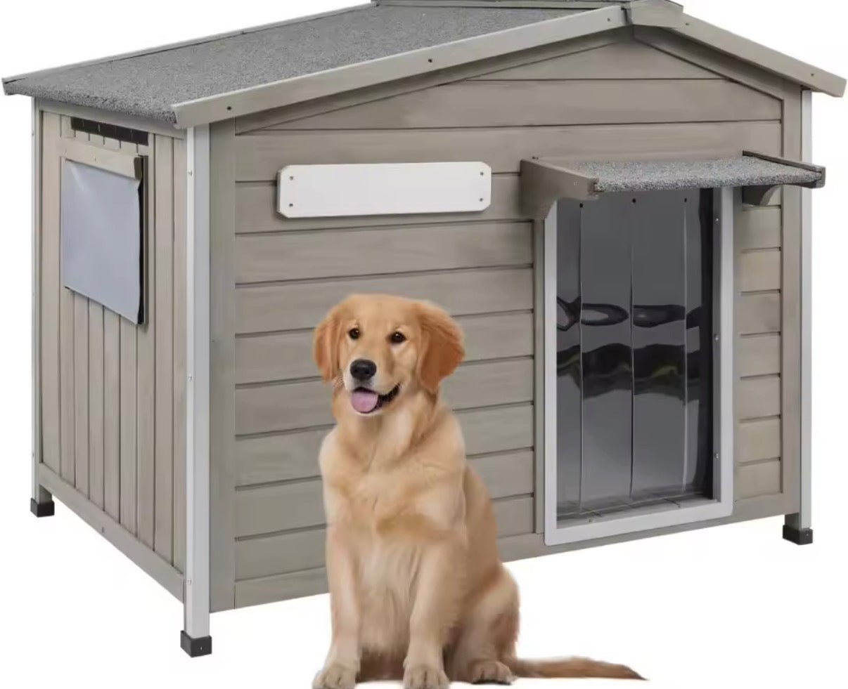 Armored Dog House - Outdoor Wooden Dog House with Bite - Resistant Metal Trim - Convert - o - Bench