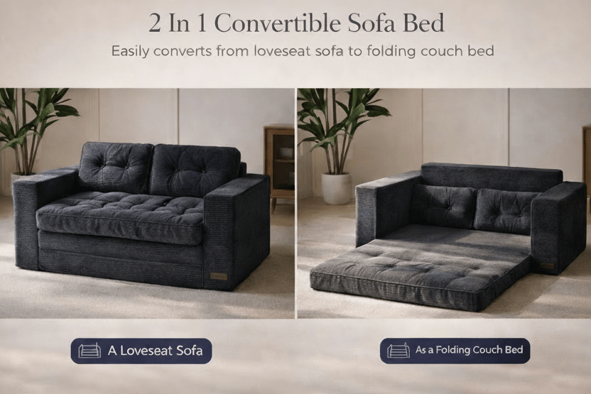 Convertible Sofa Bed – 2 - in - 1 Folding Loveseat Sleeper - Orvanta