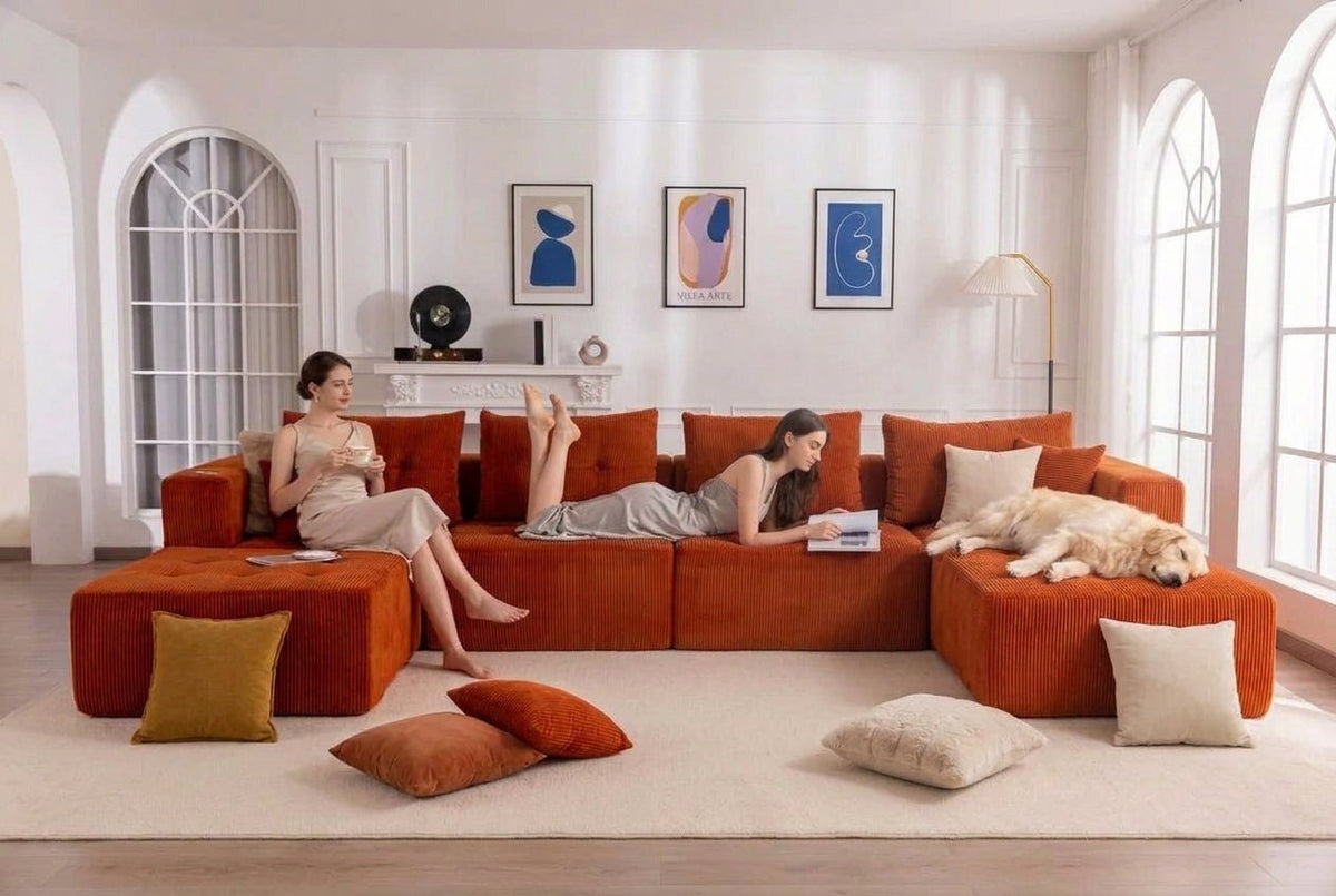 Orvanta™ 132” Cloud Comfort U-Shape Sectional Sofa with 2 Ottomans - Orvanta