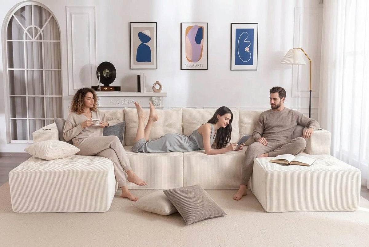 Orvanta™ 132” Cloud Comfort U-Shape Sectional Sofa with 2 Ottomans - Orvanta