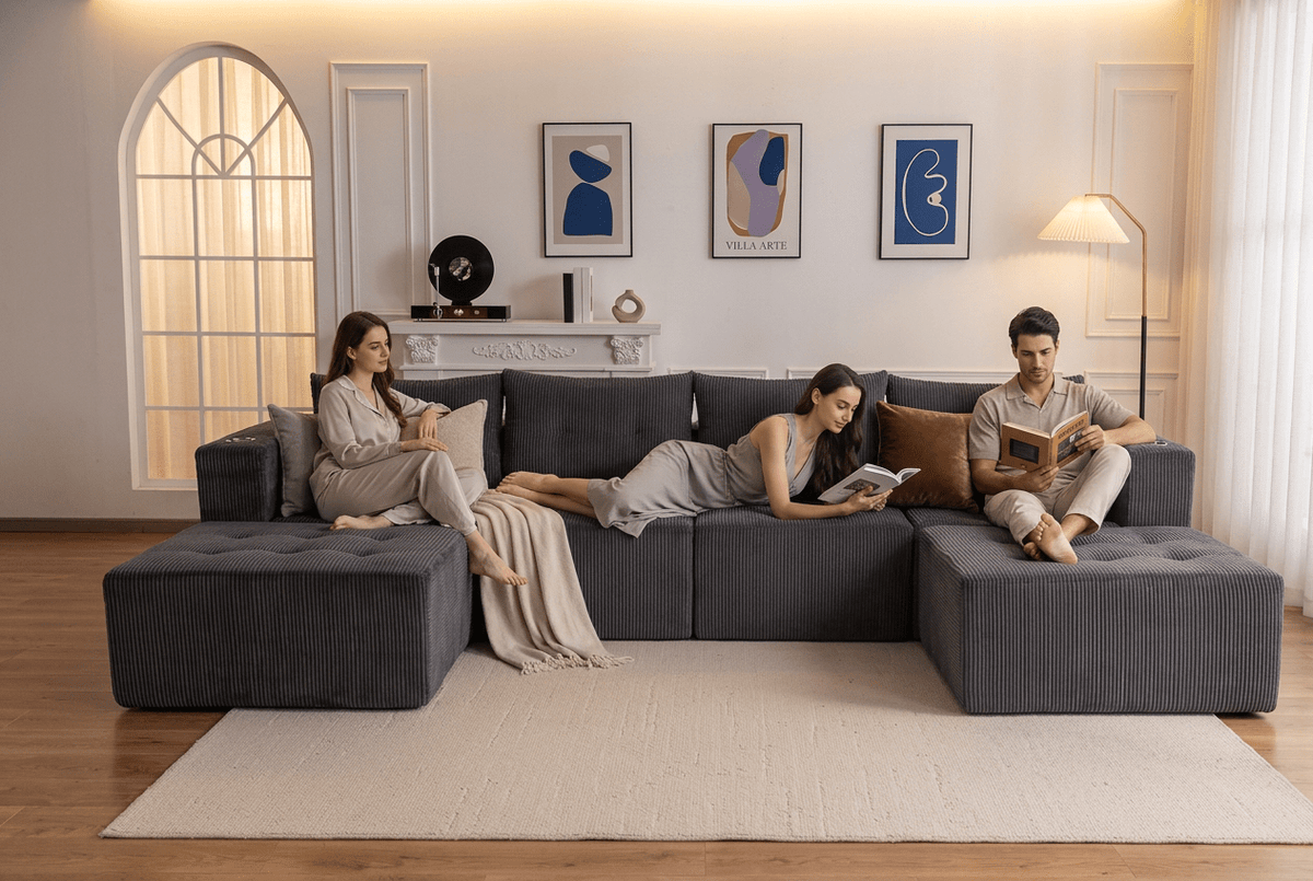 Orvanta™ 132” Cloud Comfort U-Shape Sectional Sofa with 2 Ottomans - Orvanta
