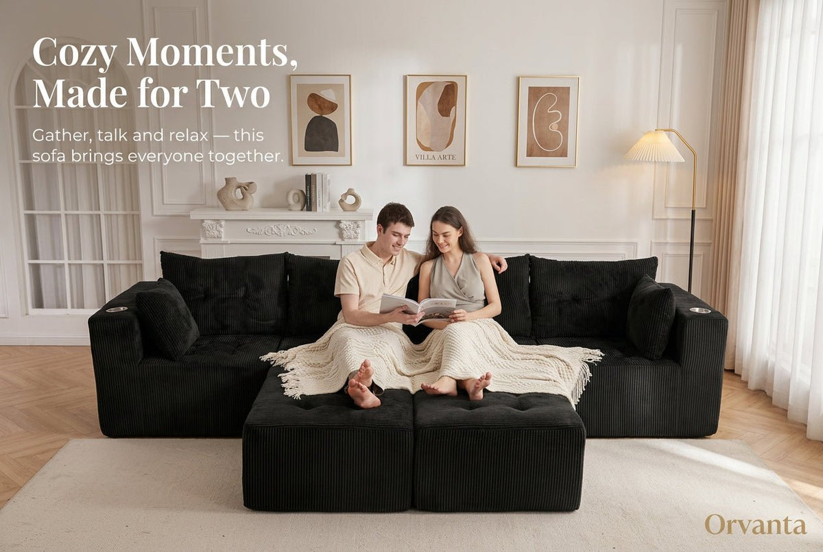Orvanta™ 132” Cloud Comfort U-Shape Sectional Sofa with 2 Ottomans - Orvanta