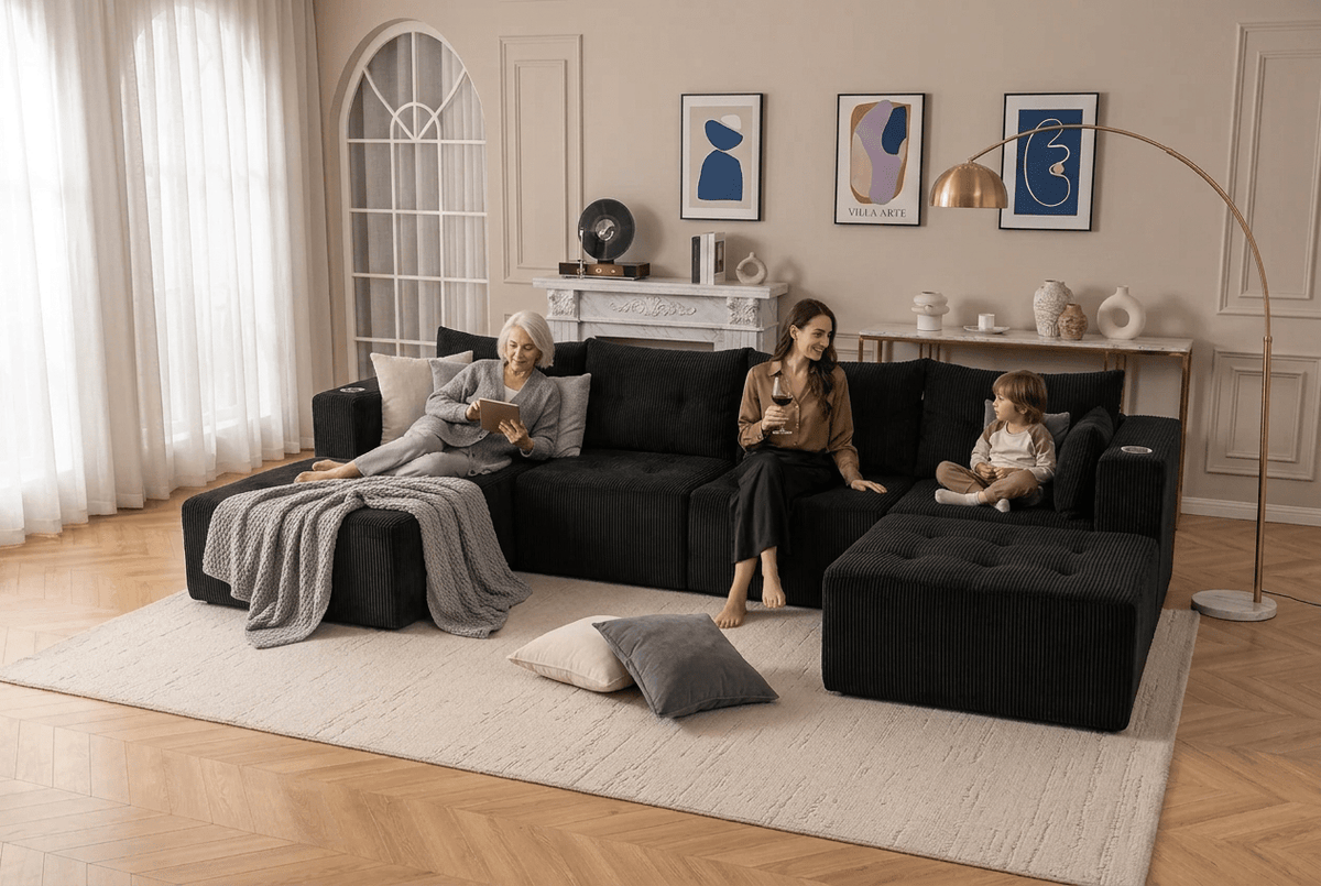 Orvanta™ 132” Cloud Comfort U-Shape Sectional Sofa with 2 Ottomans - Orvanta