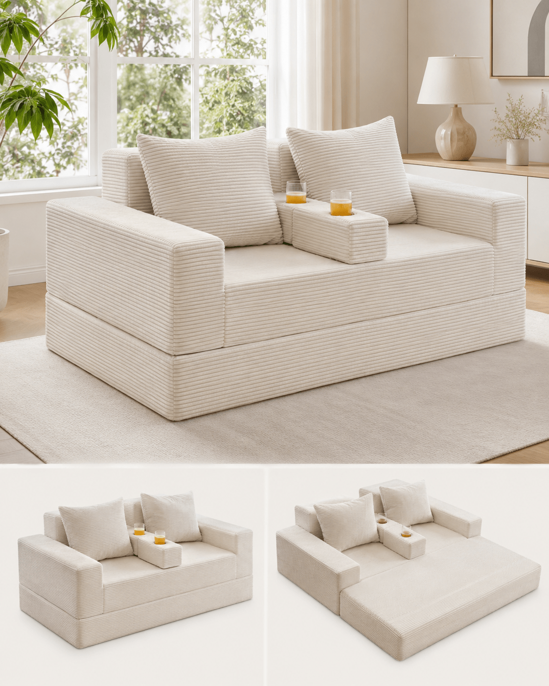 Orvanta™ 4-in-1 Convertible Sofa Bed with Cup Holders - Orvanta