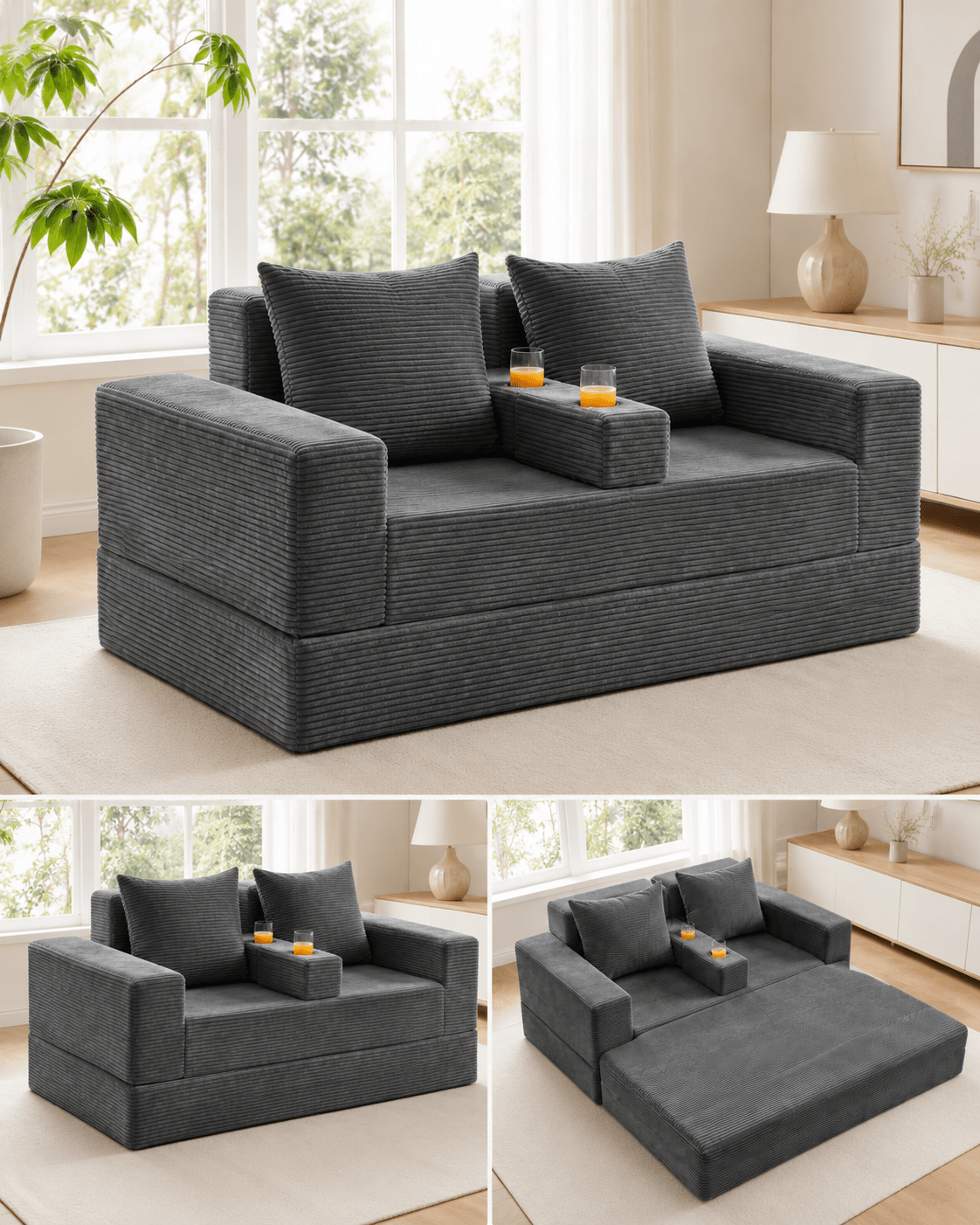 Orvanta™ 4-in-1 Convertible Sofa Bed with Cup Holders - Orvanta