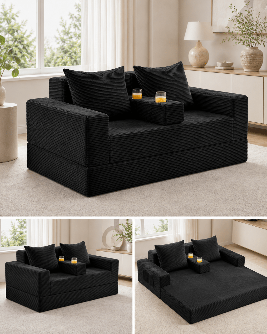 Orvanta™ 4-in-1 Convertible Sofa Bed with Cup Holders - Orvanta