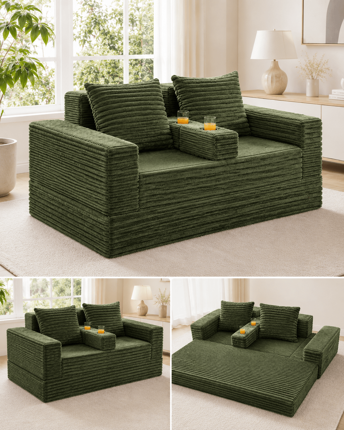 Orvanta™ 4-in-1 Convertible Sofa Bed with Cup Holders - Orvanta