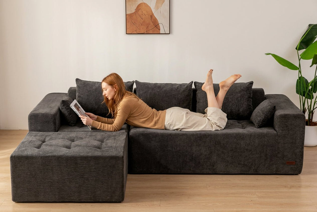 Orvanta™ Cloud Comfort 101” L-Shape Modular Sectional Sofa with Flexible Ottoman - Orvanta