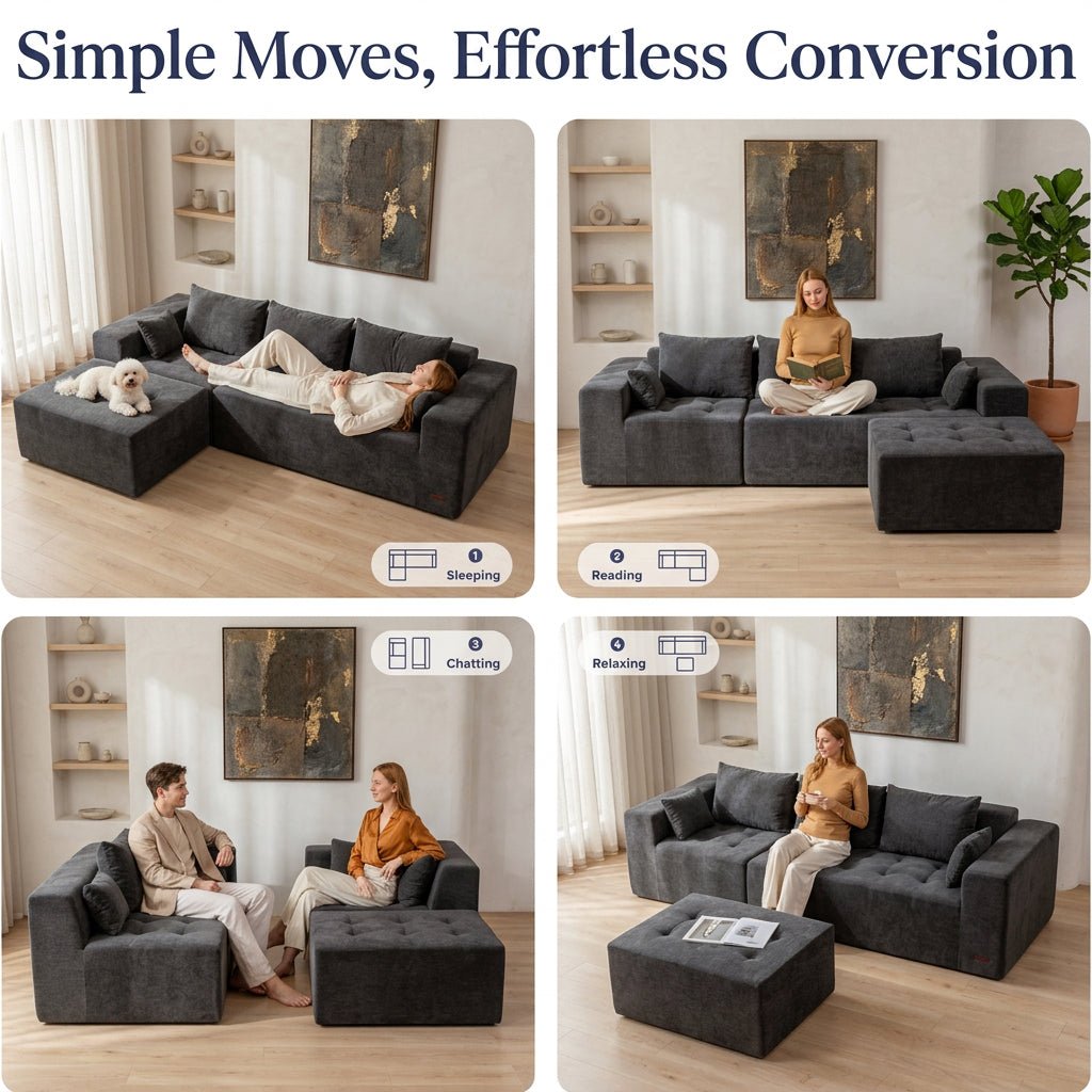 Orvanta™ Cloud Comfort 101” L-Shape Modular Sectional Sofa with Flexible Ottoman - Orvanta