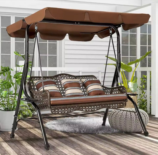 Outdoor Porch Swing with Canopy - 3 Person Patio Swing Chair with Cushions - Convert - o - Bench