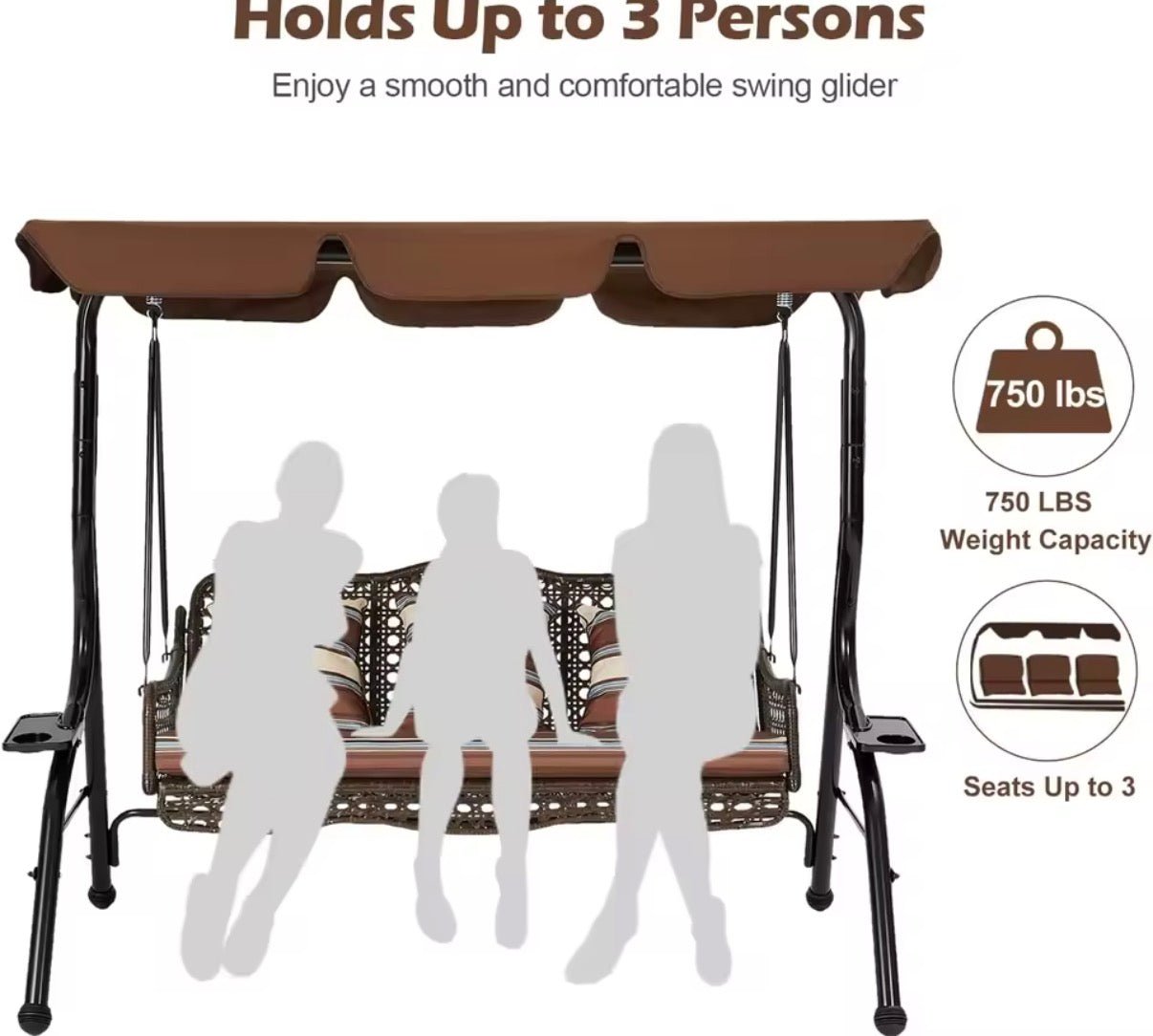 Outdoor Porch Swing with Canopy - 3 Person Patio Swing Chair with Cushions - Convert - o - Bench