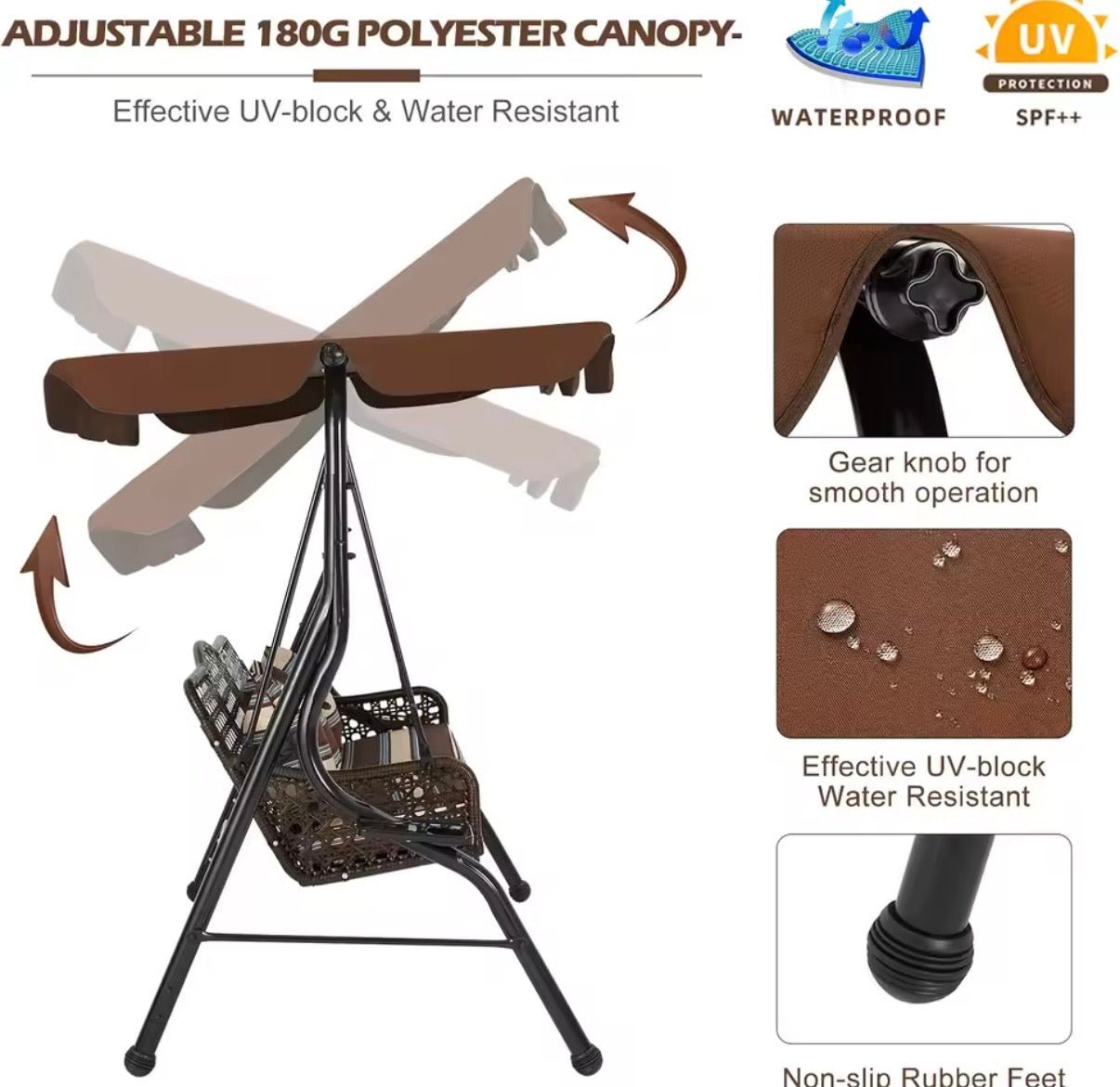 Outdoor Porch Swing with Canopy - 3 Person Patio Swing Chair with Cushions - Convert - o - Bench