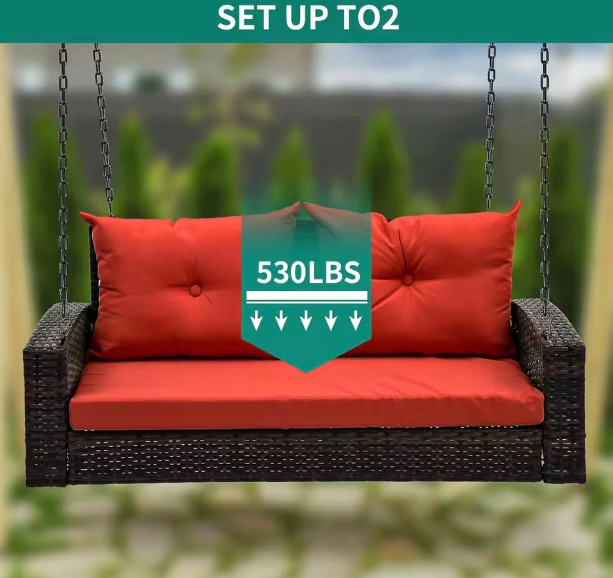 Outdoor Porch Swing with Cushions - Wicker Hanging Swing Bench for Patio - Convert - o - Bench
